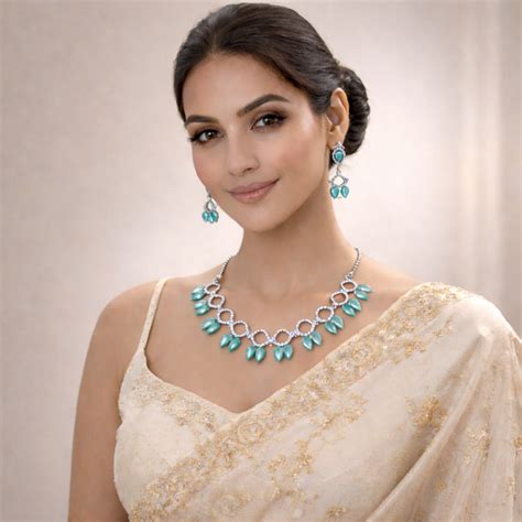 American Diamond Turquoise Necklace and Earrings Set – Modra By KIASHA