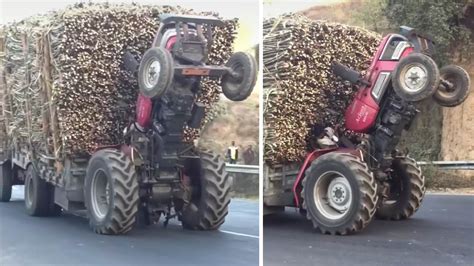 Watch an Overloaded Mahindra Arjun Tractor Pulling a Long Wheelie ...