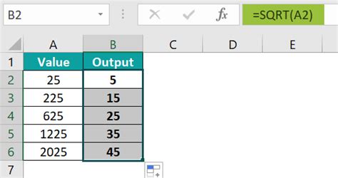 Excel Square Root Formula 的图像结果