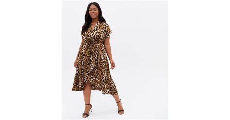 Curves Brown Leopard Print Satin Midi Wrap Dress | New Look