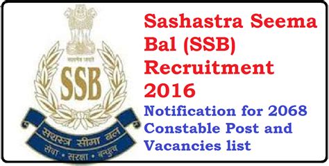 Sashastra Seema Bal Constable SSB Constable Recruitment 2016 Online ...