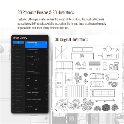 Procreate & Photoshop Street Plan View Essentials Brushset ...