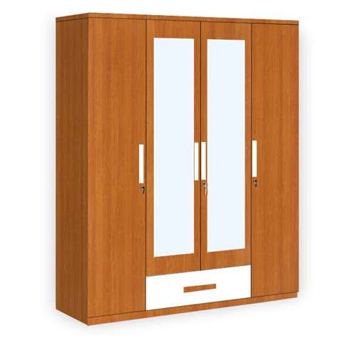 Engineering Wood 4 Door Wardrobe in Oxford Cherry & White - BuildHUB