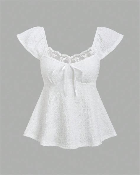 White Lace Bow Tie Fitted Crop Top - Littlebox India