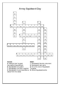 Annoy Squidward Day - February 15th Crossword Puzzle Word Search Bell ...