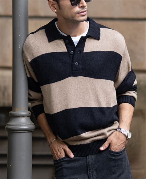 Beige And Black Striped Polo T-Shirt – Powerlook