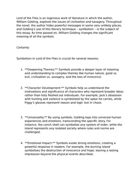 Symbols - Good - Lord of the Flies is an ingenious work of literature ...