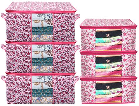 Kuber Industries Leaf Design Non Woven 3 Pieces Saree Cover and 3 ...