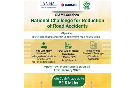 SIAM Launches National Road Accident Reduction Challenge for College ...