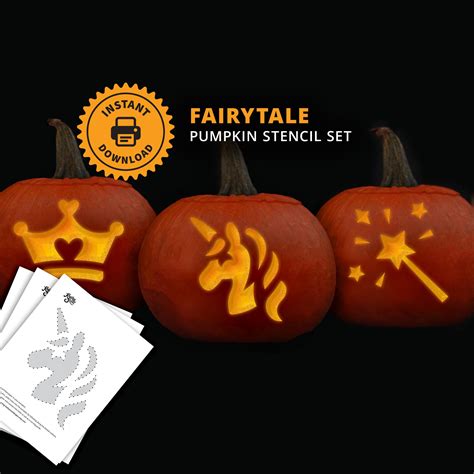 Unicorn Pumpkin Carving Templates Printables Fairytale PRINTABLE