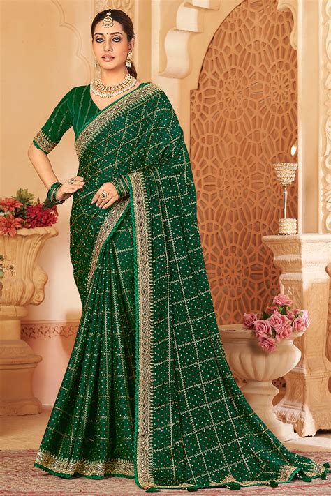 Buy Bottle Green Silk Saree 98096 Online | Karagiri