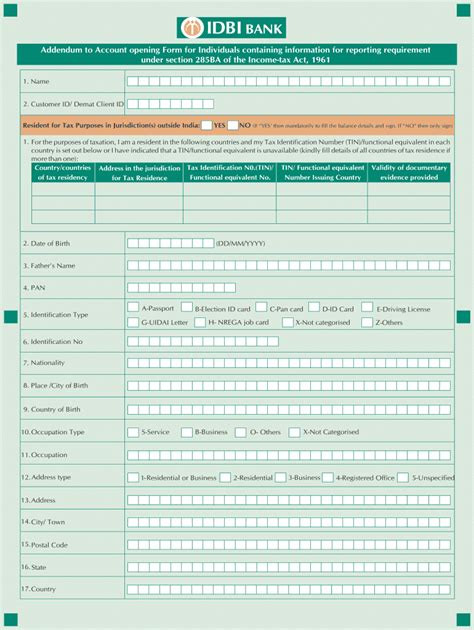 Fillable Online Addendum to Account opening Form for Individuals ...