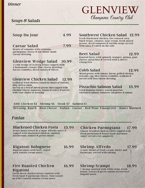 Menu at Glenview Country Club, The Villages