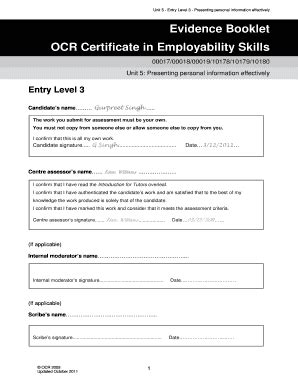 Ocr Employability Unit 5 Assessment Booklet Form - Fill and Sign ...