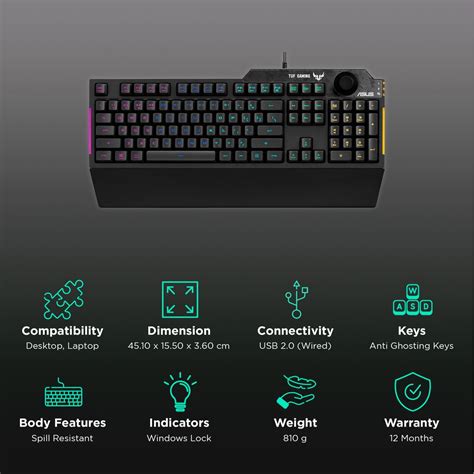 Buy ASUS TUF K1 Wired Gaming Keyboard with Backlit Keys (Spill ...