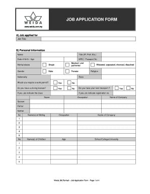 Fillable Online JOB APPLICATION FORM - weidacommy Fax Email Print ...