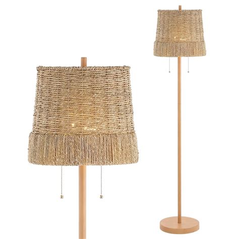 JONATHAN Y Palma 61" 2-Light Iron/Rattan LED Floor Lamp with Pull-Chain ...