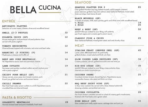 Menu at Bella Cucina pizzeria, Rowville