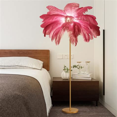 VORDERRY Natural Ostrich Feather Floor Lamp Gold Feather Floor Lamp for ...