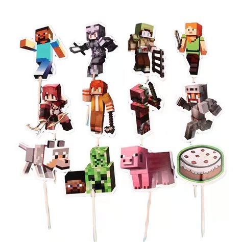 Buy 24PCS Miner Cupcake Toppers, Video Game Happy Birthday Sign Stereo ...