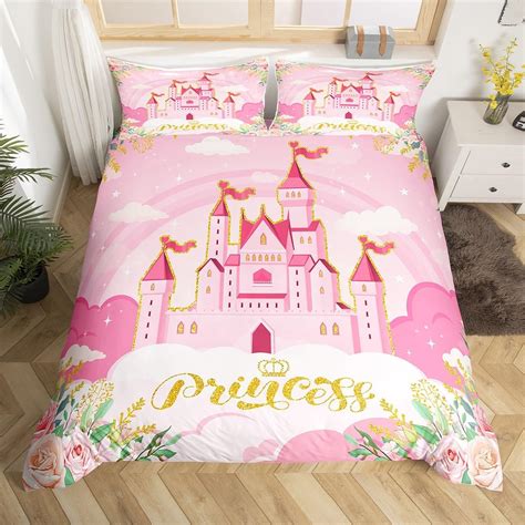 Amazon.com: Manfei Princess Twin Bedding Sets for Girls,Pink Castle ...