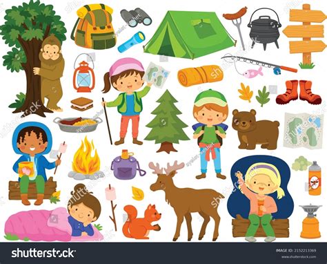 Camping Clipart Set Summer Camp Outdoors Stock Vector (Royalty Free ...