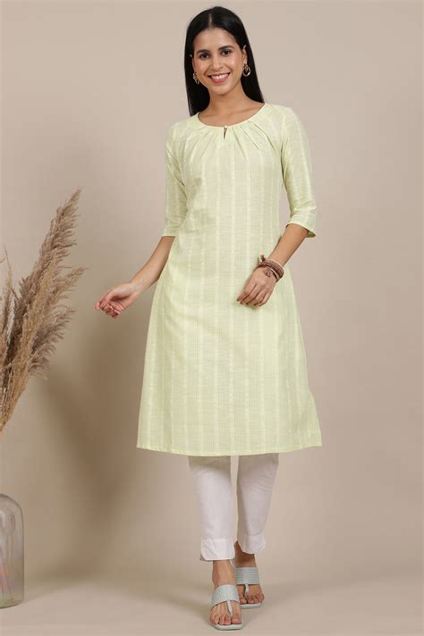 Buy Green Yarn Dyed Cotton Zari Flared Kurta Online for Woman | Shop ...