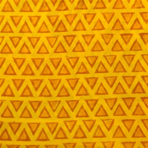 Pure Cotton Yellow Dabu Chemical Triangles Hand Block Printed Fabric ...