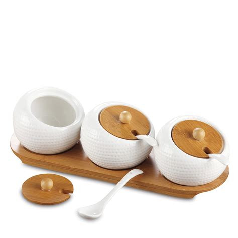 Buy Mockery Porcelain Condiment Jar Spice Container with Bamboo Lids ...