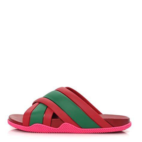 GUCCI Rubber Web Womens Criss Cross Slide Sandals 38 Coral New ...