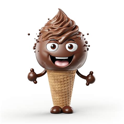 Premium Photo | Portrait of chocolate ice cream 3D character on white ...