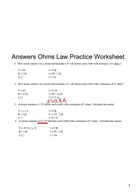 Ohm's Law Worksheet With Answers Pdf