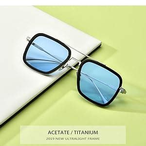 ARZONAI Men's Square Polarization Sunglasses Blue Frame Blue Lens ...