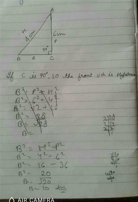 In triangle ABC, AB=4cm,AC=6cm. Find BC (By pythagoras theorem ...