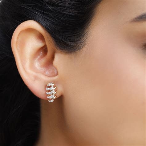 14KT Yellow Gold spiral sparkle Diamond Stud Earring