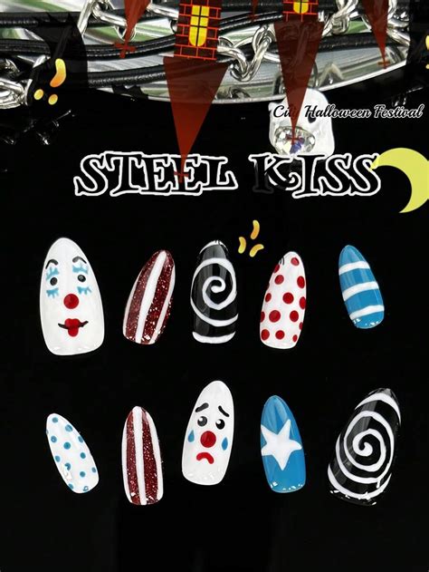 Original Design, Handmade, 10 Pieces Of Punk Style Press-On Nails ...