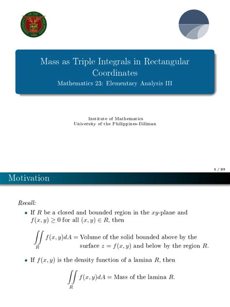 Image result for Finding Mass Using a Triple Integral
