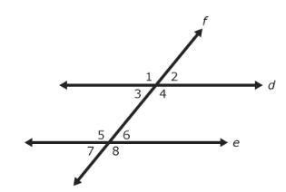 In the diagram shown, line d is parallel to line e and line f is a ...