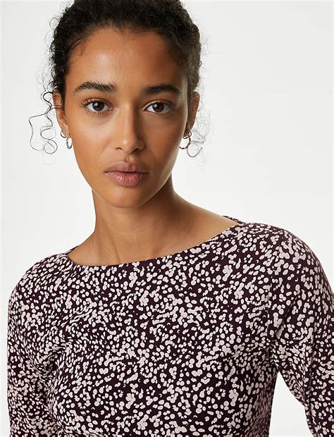 Buy Pure Cotton Printed Slim Fit Slash Neck Top at Marks & Spencer