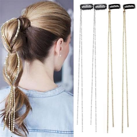 CHIROGRAPHY 4 pcs Sparkle Hair Chain for Girls, Rhinestone Hair Clips ...