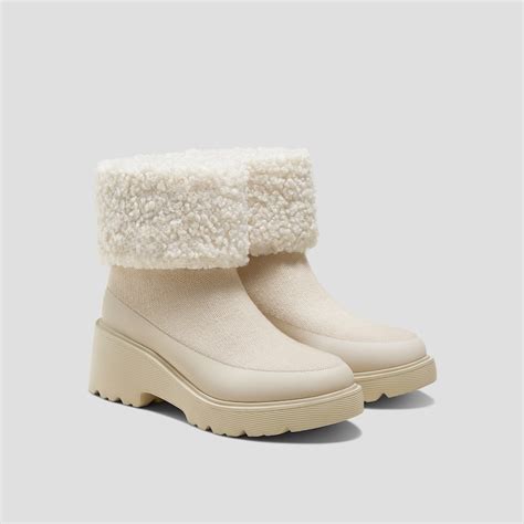 Faux Fur Platform Chunky Wedge Boots（Elaine）, CREAM IVORY WOOL, EU39 ...