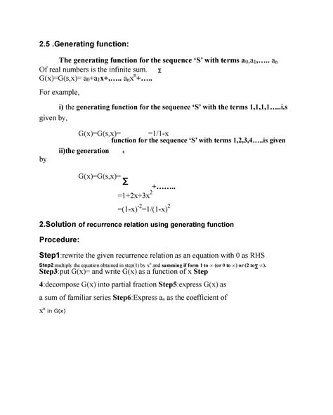 Applied Mathematics - notes5 - 2 .Generating function: The generating ...