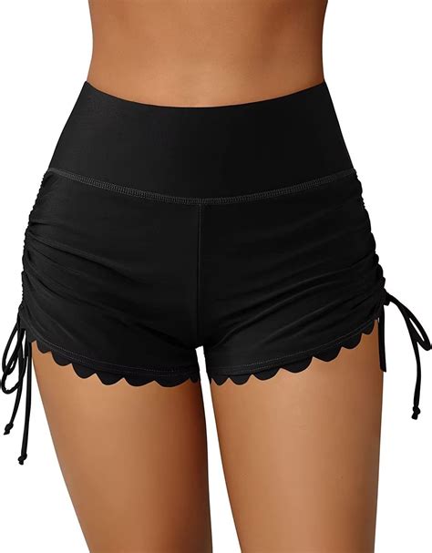 Charmo Women Scalloped Drawstring Swim Shorts High Waisted Quick Dry ...