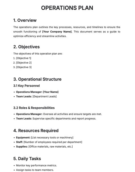 Operations Plan New Business Template 的图像结果