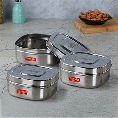 Sumeet Stainless Steel Square Storage containers Box/Dabba for Kitchen ...
