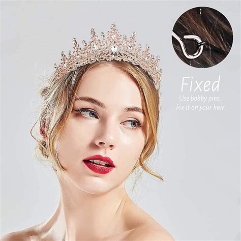 Crystal Wedding Tiara for Women Rose Gold Crown Royal Queen Headband ...
