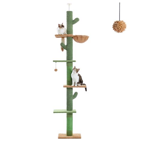 PAWZ Road Tall Cat Tree Cactus Floor to Ceiling Cat Tower 95-108" Sisal ...