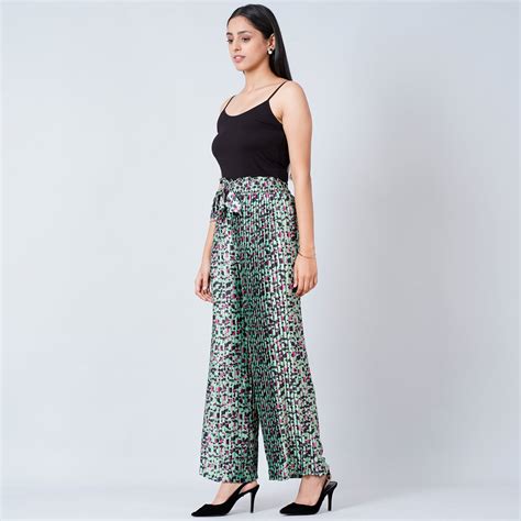 Green Animal Print Knife Pleated Palazzo – First Resort by Ramola Bachchan