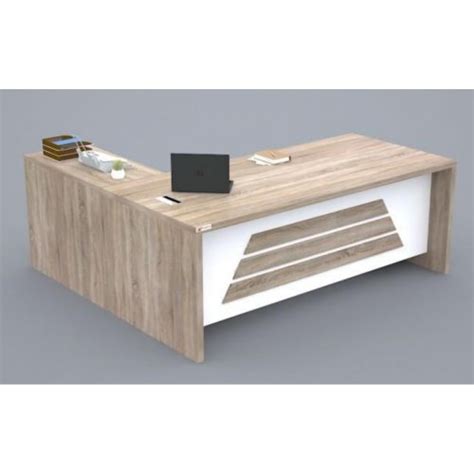 Buy L Type Office Table for Office Executive In Wooden Chocolate Brown ...