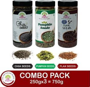 Angira Combo Pack Of 3 Pumpkin Seeds, Flax Seeds, Chia Seeds - 250 Gram ...